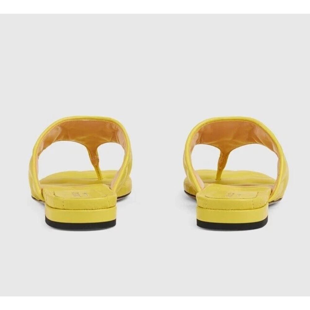 Gucci Marmont Chevron Double G 37/ US 7 Thong Sandals Lime Yellow Leather NIB - Picture 4 of 13